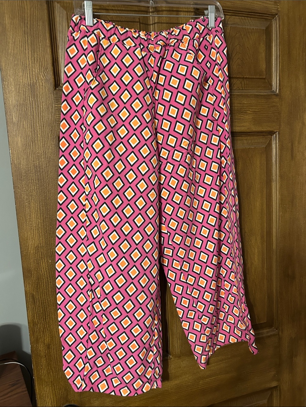 Women's Pink Geometric Wide-Leg Pants